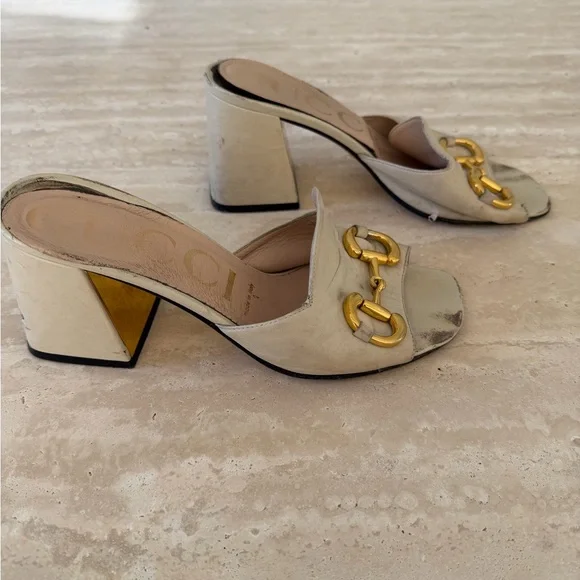 Classic GUCCI horsebit Tan and Gold Women's Mules - Picture 4 of 6